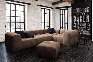 Угловой диван Квадро в стиле лофт, коричневый бескаркасный диван 